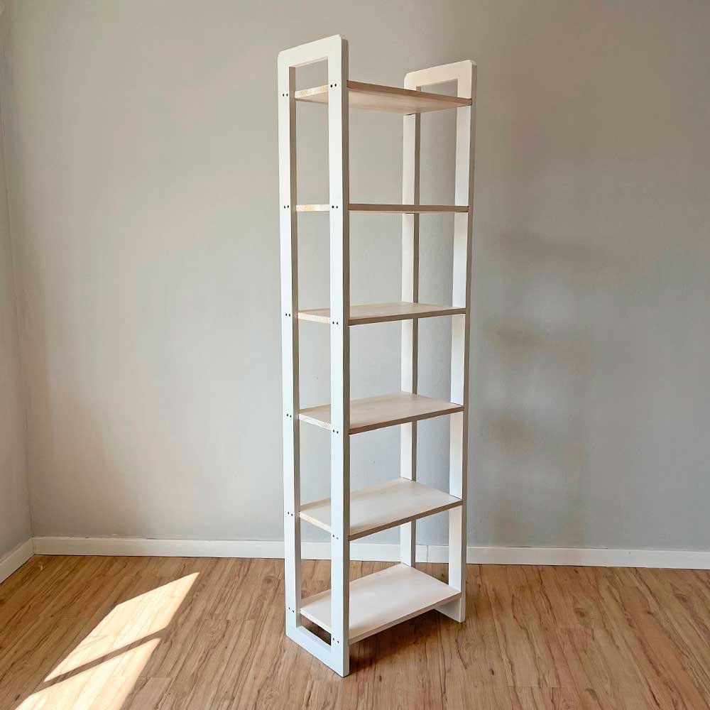 29 estante 6 prateleiras de madeira pinus linea slim branco