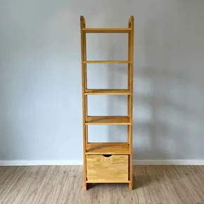 15 estante 6 prateleiras de madeira pinus linea slim com gaveta nozes