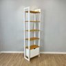 07 estante 6 prateleiras de madeira pinus linea slim com gaveta nozes e branco