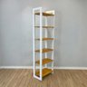 estante 6 prateleiras de madeira pinus linea slim nozes e branco de lado