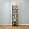 estante 6 prateleiras de madeira pinus linea slim nozes e branco decorado frontal
