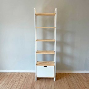 10 estante 6 prateleiras de madeira pinus linea slim com gaveta natural e branco