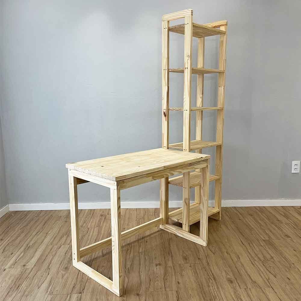 09 home office escrivaninha e estante de madeira pinus linea slim natural
