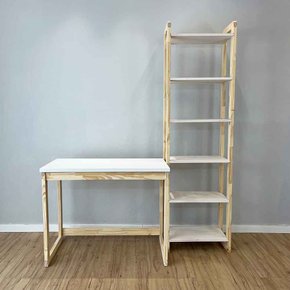 03 home office escrivaninha e estante de madeira pinus linea slim branco e natural