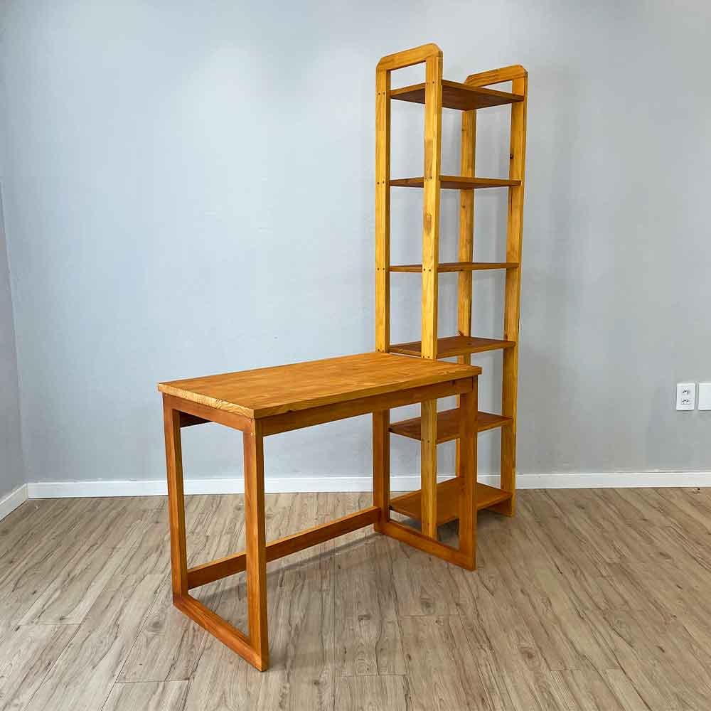 05 home office escrivaninha e estante de madeira pinus linea slim carvalho