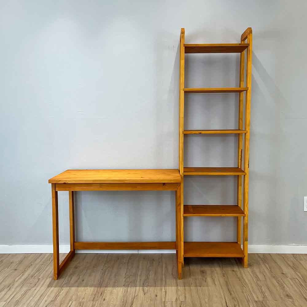 06 home office escrivaninha e estante de madeira pinus linea slim carvalho