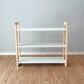 03 aparador de madeira pinus linea de 3 prateleiras ample branco e natural