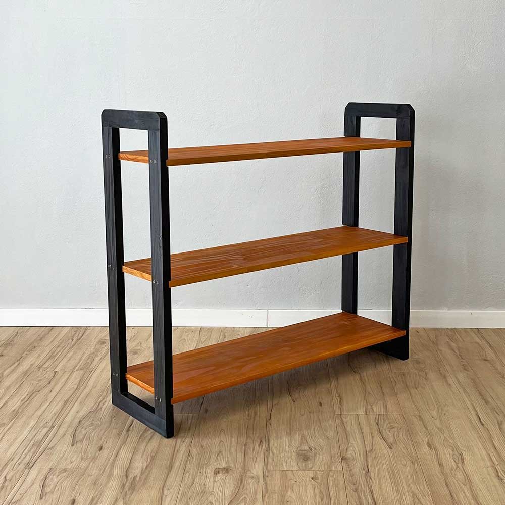 07 aparador de madeira pinus linea de 3 prateleiras ample carvalho e preto