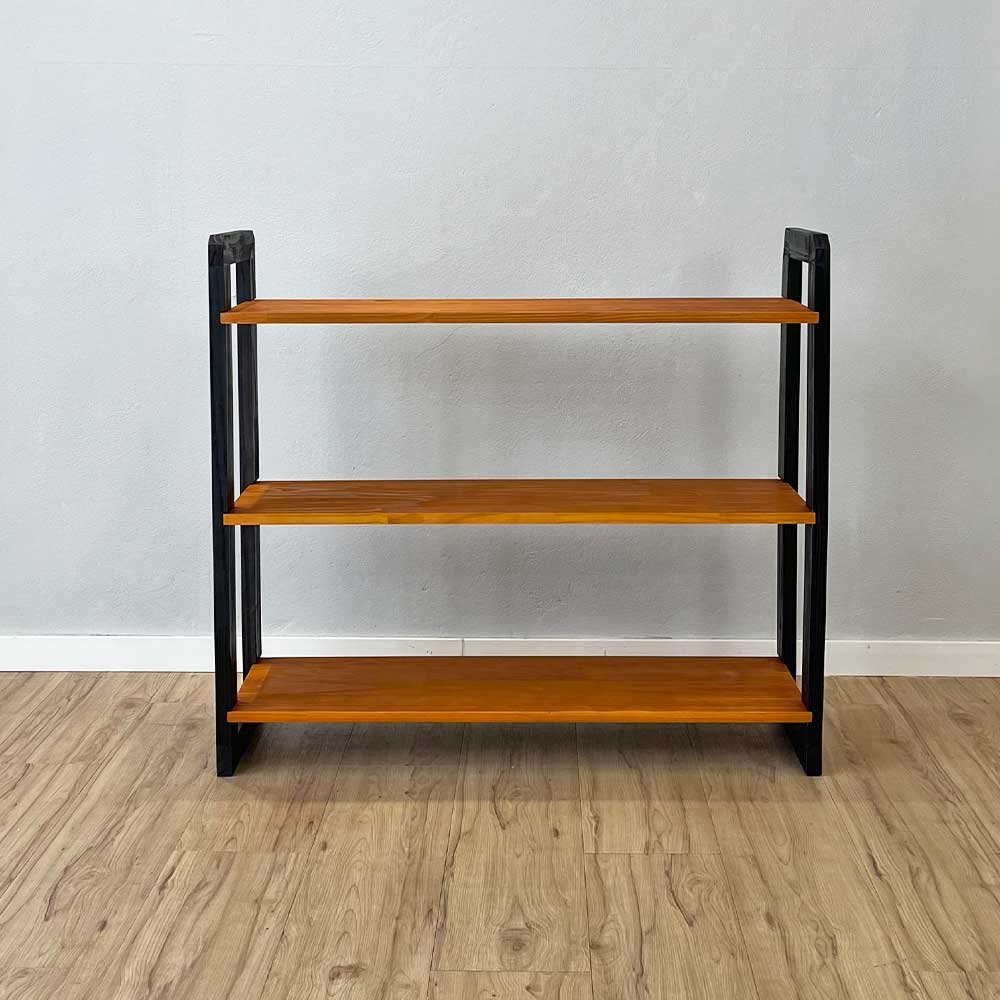 08 aparador de madeira pinus linea de 3 prateleiras ample carvalho e preto