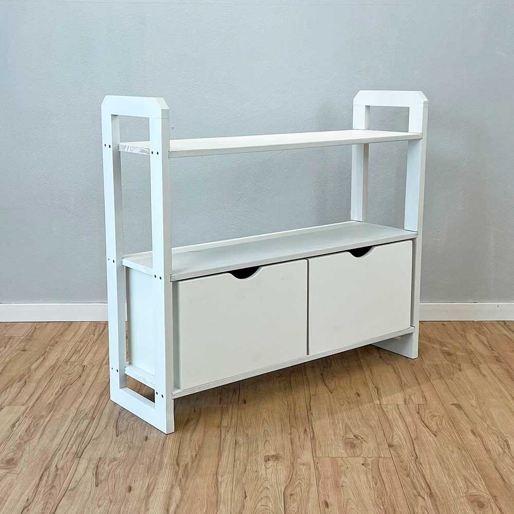 14 aparador de madeira pinus linea de 3 prateleiras ample com 2 gavetas branco