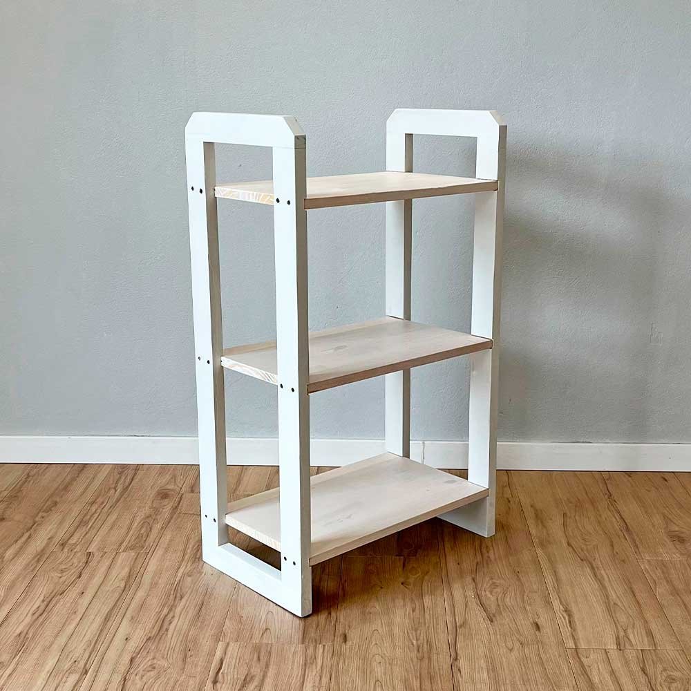 14 aparador de madeira pinus linea de 3 prateleiras slim branco