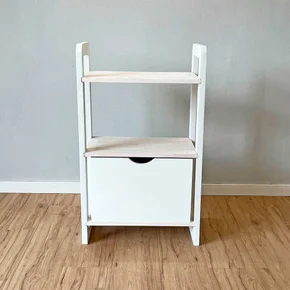 aparador de madeira pinus linea de 3 prateleiras slim com 1 gaveta branco frontal