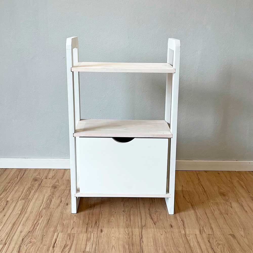 16 aparador de madeira pinus linea de 3 prateleiras slim com 1 gaveta branco