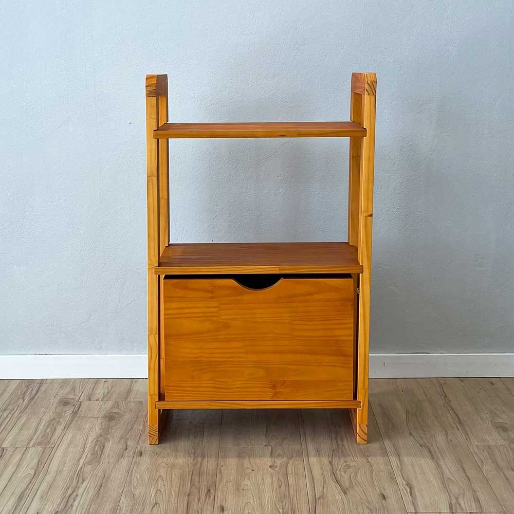 10 aparador de madeira pinus linea de 3 prateleiras slim com 1 gaveta carvalho