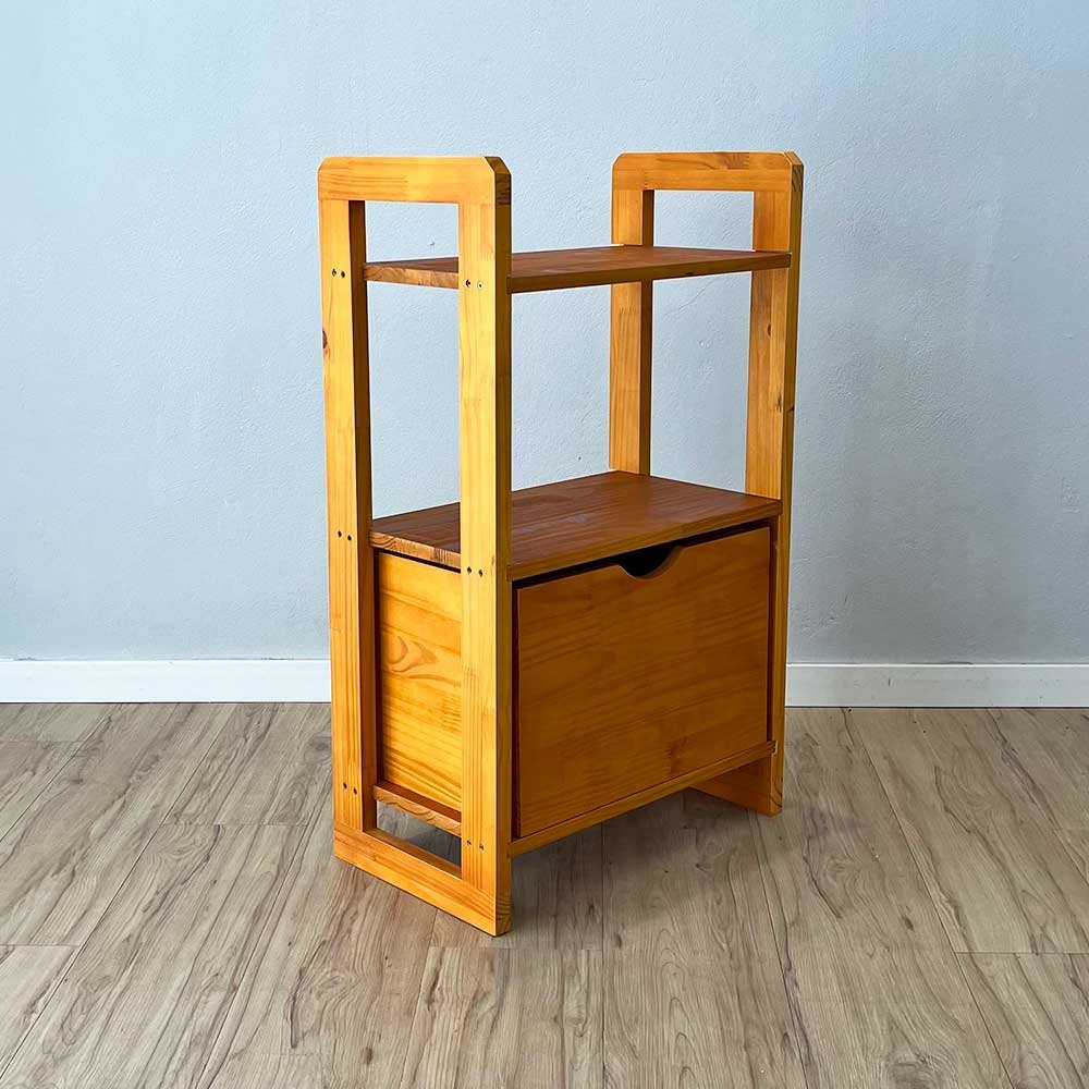 11 aparador de madeira pinus linea de 3 prateleiras slim com 1 gaveta carvalho