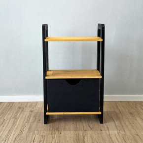 aparador de madeira pinus linea de 3 prateleiras slim com 1 gaveta nozes e preto5