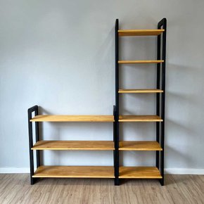 05 cantinho estante e aparador de madeira pinus linea nozes e preto