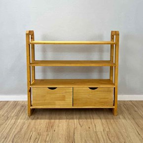 19 aparador de madeira pinus linea de 4 prateleiras ample com 2 gavetas nozes