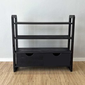 aparador de madeira linea de 4 prateleiras ample com 2 gavetas preto frontal