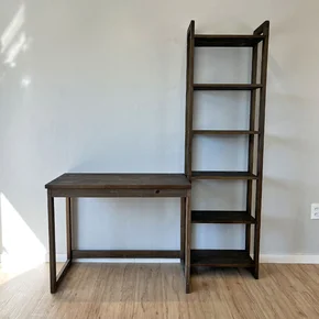 home office escrivaninha e estante de madeira pinus linea slim tabaco2