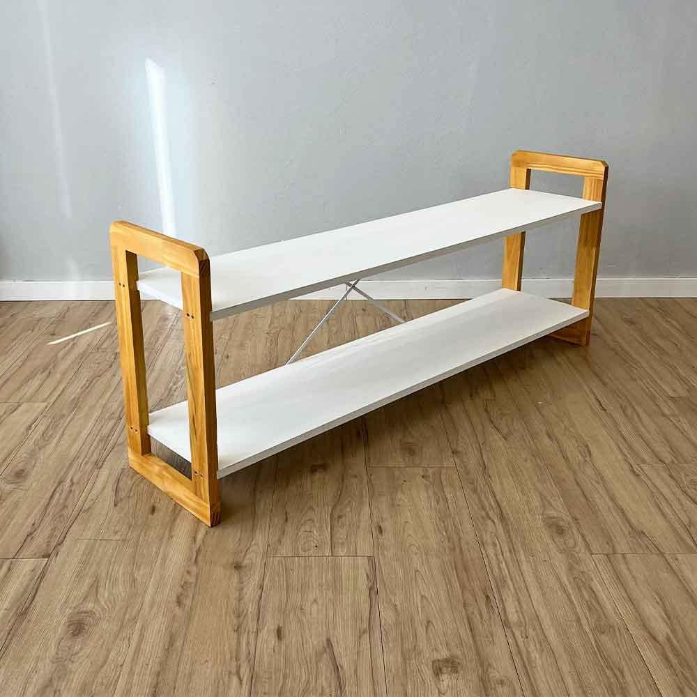 14 rack de tv de madeira pinus linea branco e nozes