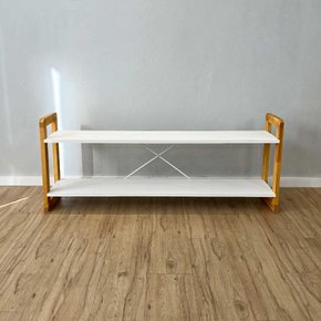 15 rack de tv de madeira pinus linea branco e nozes