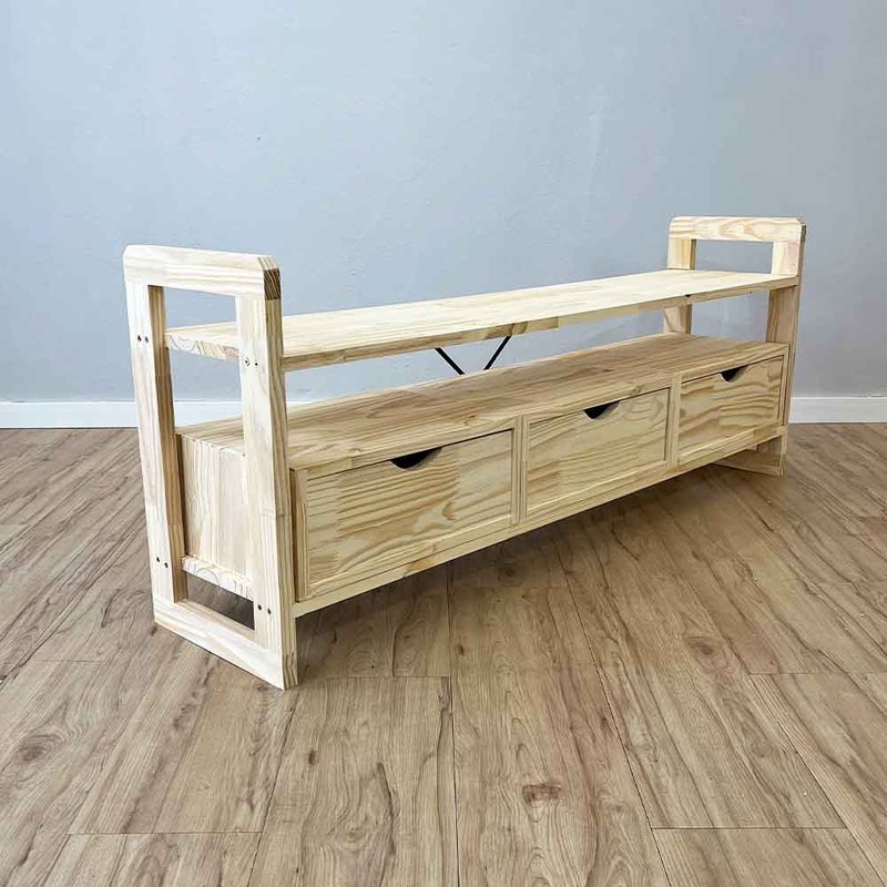 Rack TV de Madeira Pinus Linea com 3 Gavetas Natural - ArtFactory