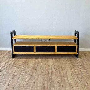 11 rack de tv de madeira pinus linea com 3 gavetas nozes e preto