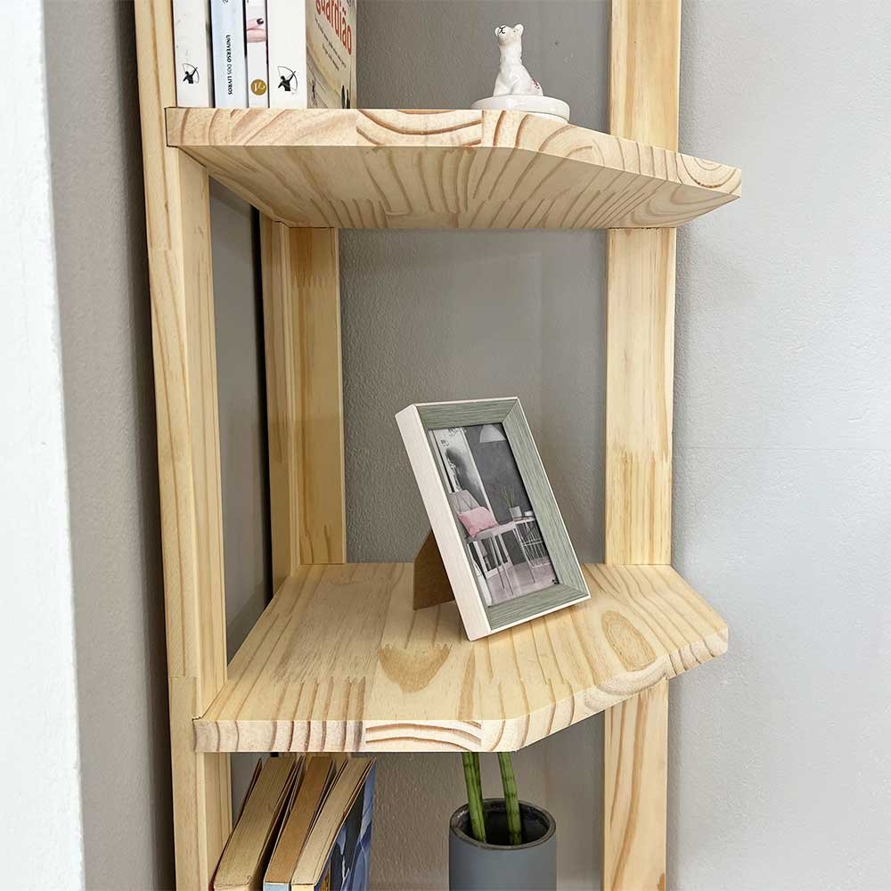 07 estante de canto para chao de madeira pinus 6 prateleiras linea natural