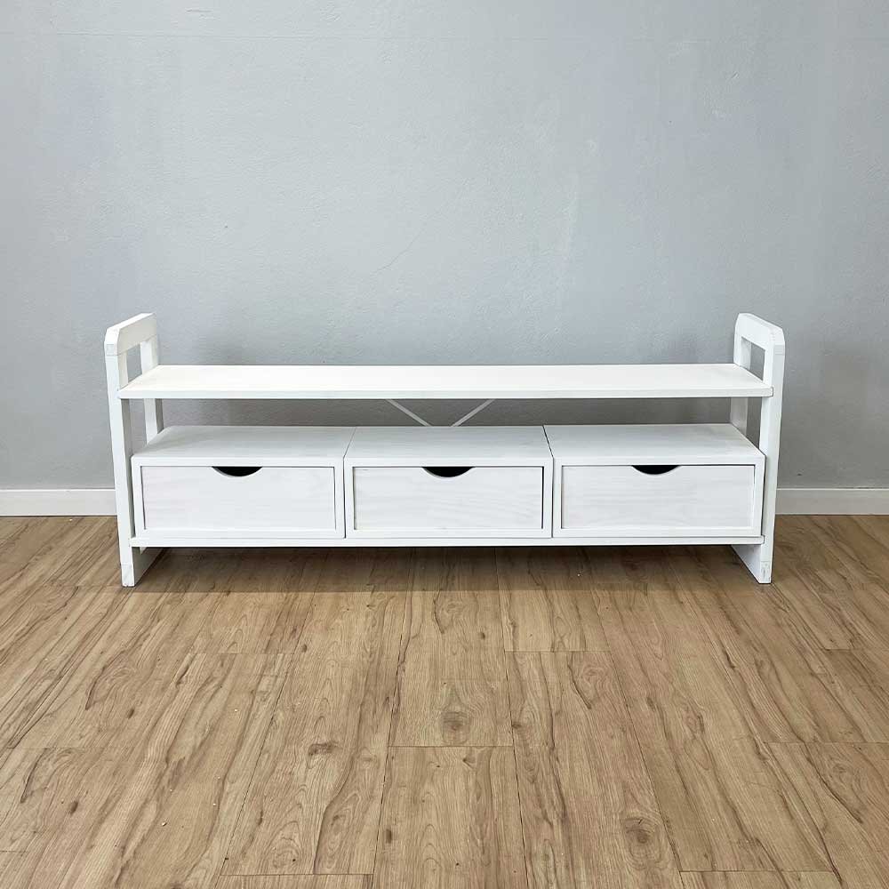 rack de tv de madeira pinus linea com 3 gavetas branco4