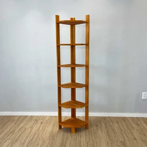 estante de canto para chao de madeira pinus 6 prateleiras linea carvalho frontal