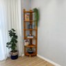 estante de canto para chao de madeira pinus 6 prateleiras linea carvalho decorado frontal