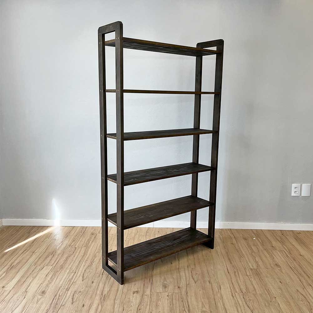 10 estante 6 prateleiras de madeira pinus linea ample tabaco