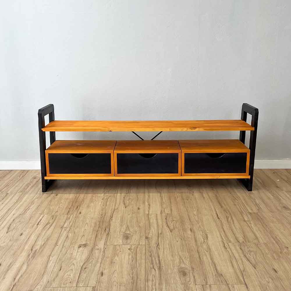 rack de tv de madeira pinus linea com 3 gavetas carvalho e preto6