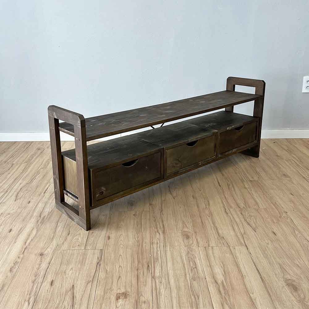 rack de tv de madeira pinus linea com 3 gavetas tabaco4