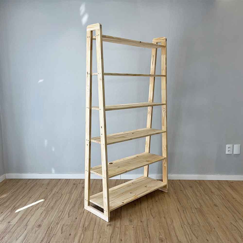estante a 6 prateleiras de madeira pinus linea ample natural