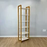 estante 6 prateleiras de madeira pinus linea slim branco e nozes de lado