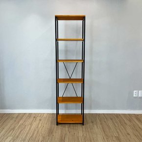 09 estante style de ferro e madeira slim 6 prateleiras industrial carvalho e preto