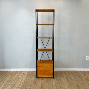 03 estante style de ferro e madeira slim 6 prateleiras industrial com 1 gaveteiro carvalho e preto