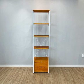 02 estante style de ferro e madeira slim 6 prateleiras industrial com 1 gaveteiro carvalho e branco