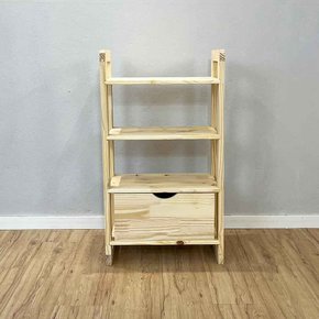 aparador de madeira pinus linea de 4 prateleiras slim com gaveta natural frontal