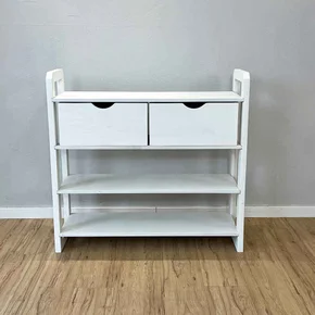 aparador de madeira pinus 4 prateleiras ample com 2 gavetas branco frontal