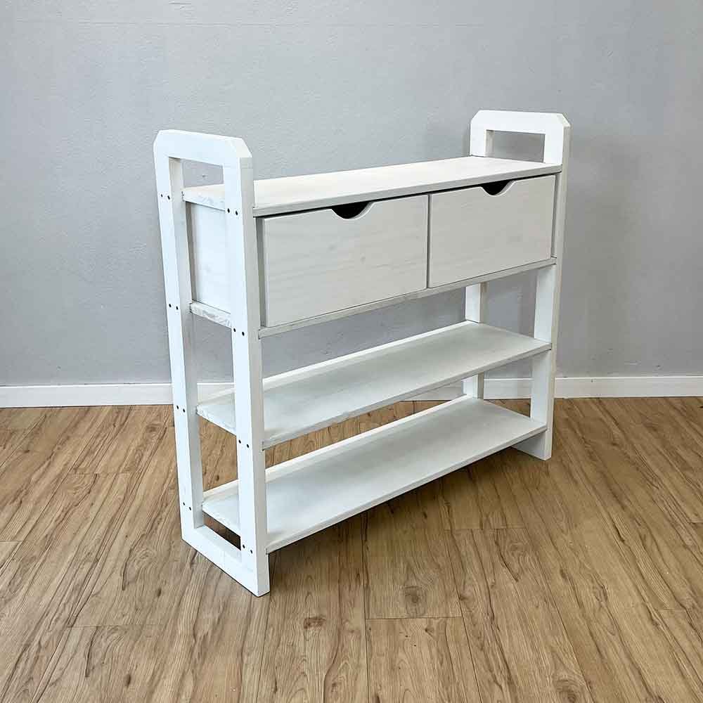 aparador de madeira pinus 4 prateleiras ample com 2 gavetas branco3