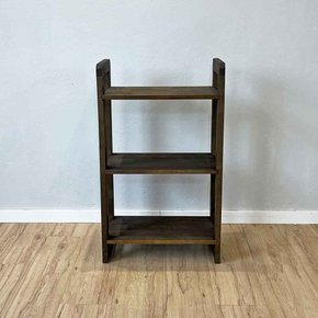 aparador de madeira pinus linea de 3 prateleiras slim tabaco frontal