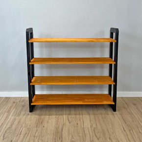 08 aparador de madeira pinus linea de 4 prateleiras ample carvalho e preto