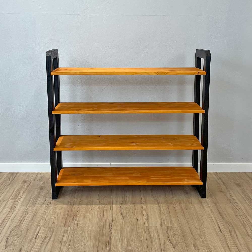 08 aparador de madeira pinus linea de 4 prateleiras ample carvalho e preto