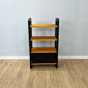 06 aparador de madeira pinus linea de 4 prateleiras slim com gaveta carvalho e preto