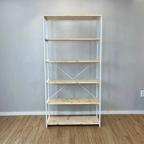 05 estante style de ferro e madeira ample 6 prateleiras industrial natural e branco