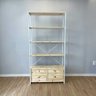Estante Style de Ferro e Madeira Ample 6 Prateleiras com 2 Gaveteiros Industrial Natural e Branco