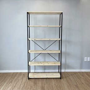 04 estante style de ferro e madeira ample 6 prateleiras industrial natural e preto